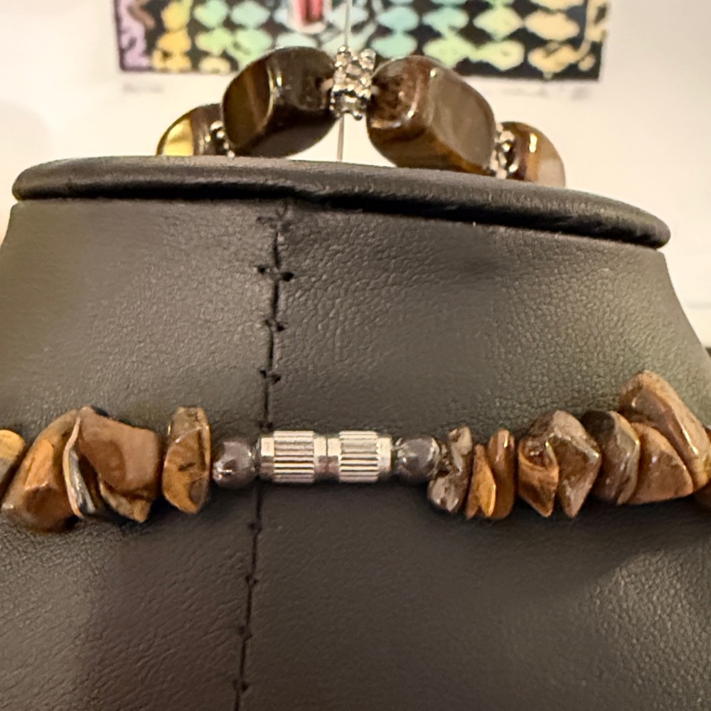 Genuine Tiger's Eye Gemstone Beaded Chip Nugget Necklace & Bracelet Set - Picture 4 of 4